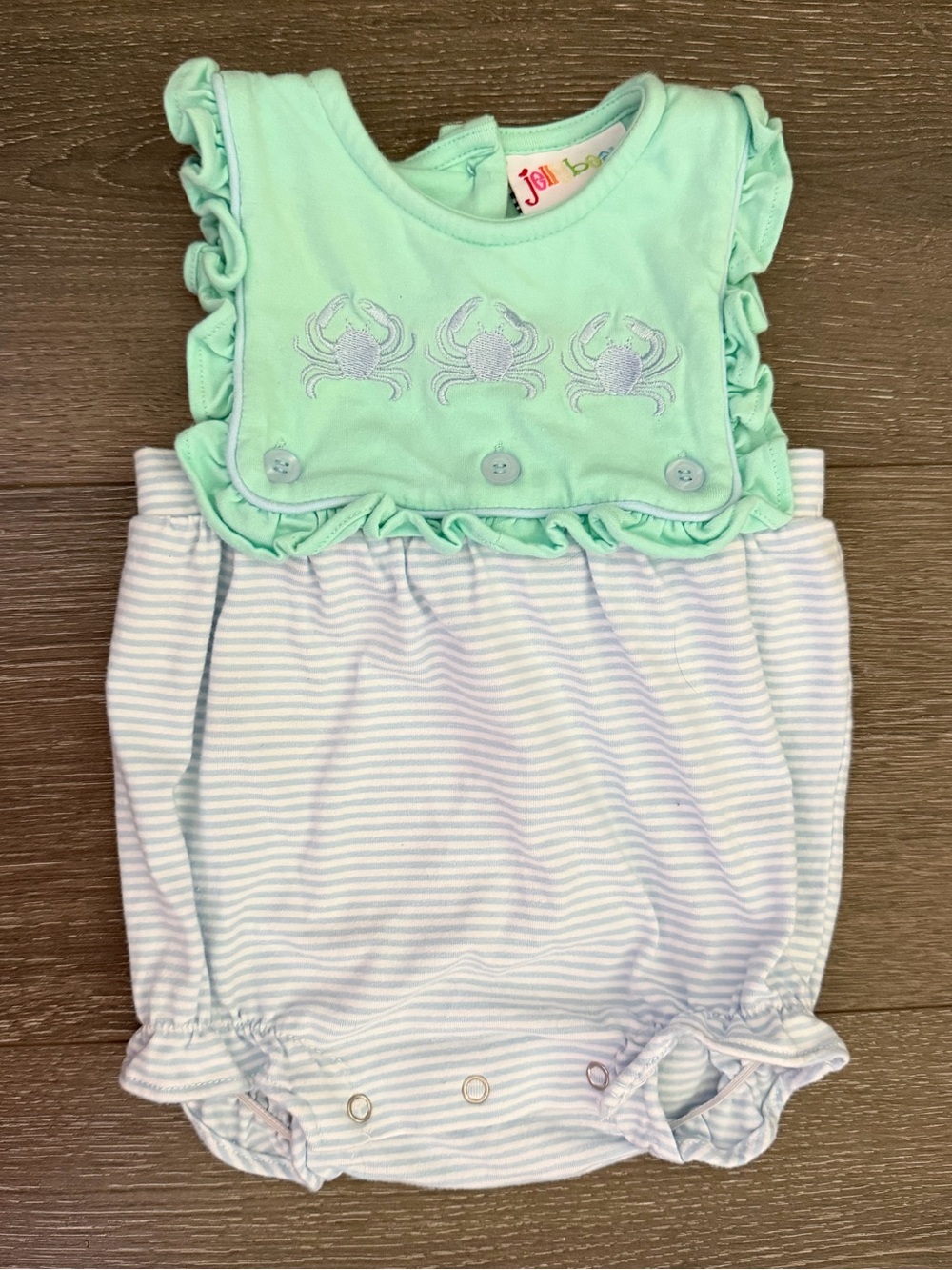 JoJo Baby Mint Crab Ruffle Baby Romper